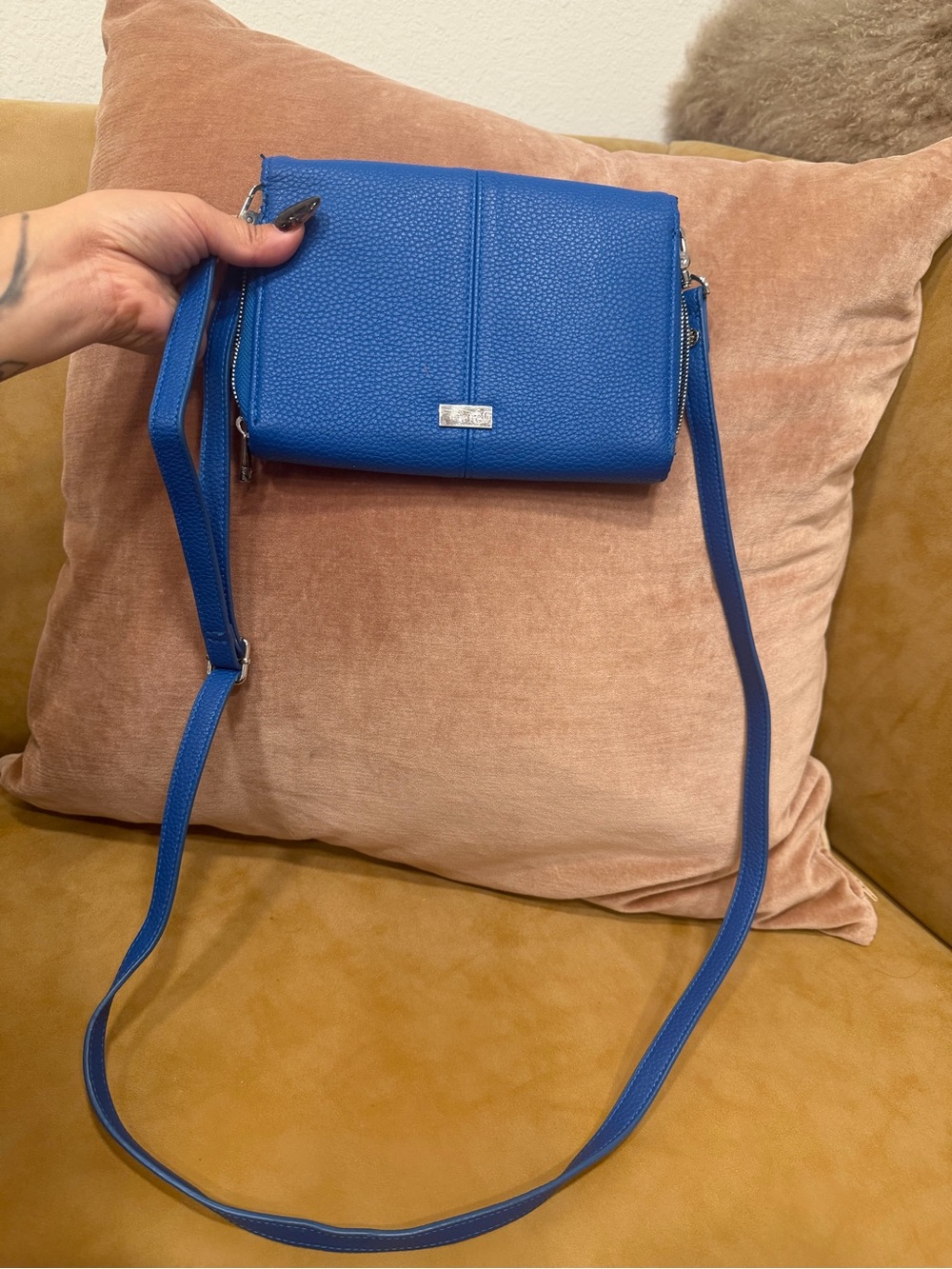 Pebbled Royal Blue Crossbody Bag with Adjustable Strap